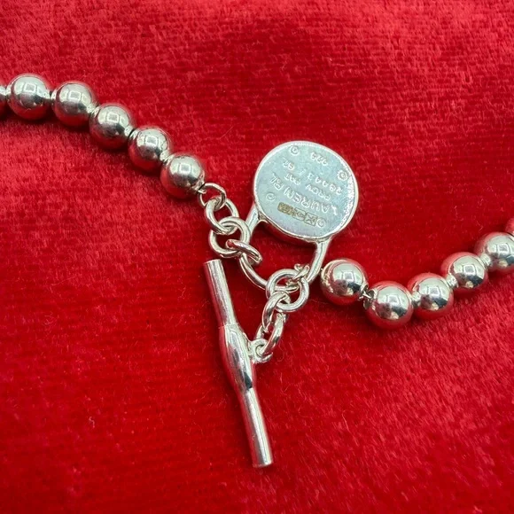 Lauren Ralph Lauren Logo Padlock Charm Beaded Collar Necklace Sterling Silver - Picture 5 of 11